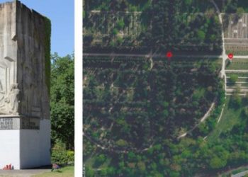 Sowjetisches Ehrenmal und KZ-Gedenktafel in Neubrandenburg mit blau-gelben Nazi-Symbolen geschändet