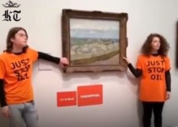 Verzweifelte Klimaaktivisten kleben in London ihre Hände auf ein Gemälde von Van Gogh, um gegen die globale Erwärmung zu protestieren