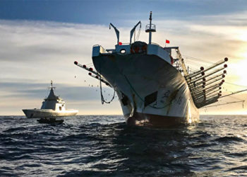 Illegal fishing by the Chinese Communist Party in distant oceans is plundering global fisheries resources and destroying the traditional livelihoods of many countries. The picture shows a Chinese fishing vessel operating illegally in Argentina's exclusive economic zone on May 4, 2020. (Handout/Argentina's Navy Press Office/AFP/Getty Images)
