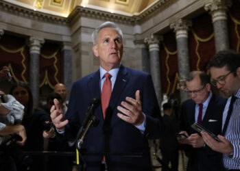 Speaker of the House Kevin McCarthy (R-Calif.) speaks to members of the media at the U.S. Capitol in Washington on May 24, 2023. (Kevin Dietsch/Getty Images)