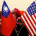 Flags of Taiwan and U.S. are placed for a meeting in Taipei, Taiwan, on March 27, 2018. (Tyrone Siu/Reuters)