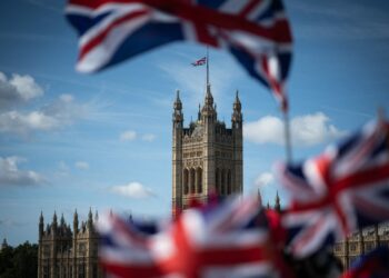 Union Jack flags wave in London, UK, on Sept. 18, 2022. (Loic Venance/AFP via Getty Images)