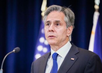 U.S. Secretary of State Antony Blinken attends a press conference at State Department in Washington on April 11, 2023. (Madalina Vasiliu/The Epoch Times)