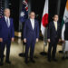 (L–R) U.S. President Joe Biden, Australia's Prime Minister Anthony Albanese, Japan's Prime Minister Fumio Kishida, and India's Prime Minister Narendra Modi hold a Quad meeting on the sidelines of the G–7 summit, at the Grand Prince Hotel in Hiroshima, western Japan, on May 20, 2023. (Jonathan Ernst/Pool Photo via AP)