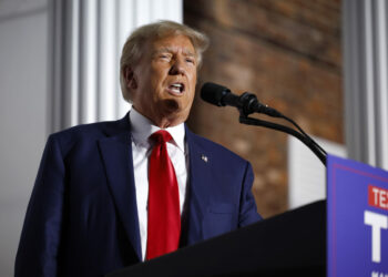 Former U.S. President Donald Trump speaks at the Trump National Golf Club in Bedminster, New Jersey, on June 13, 2023. (Chip Somodevilla/Getty Images)
