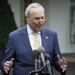 Senate Majority Leader Chuck Schumer (D-N.Y.) speaks to the press after meeting President Joe Biden and other leaders at the White House in Washington on May 16, 2023. (Madalina Vasiliu/The Epoch Times)