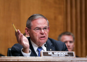 Sen. Bob Menendez (D-N.J.) speaks during a hearing with Secretary of State Mike Pompeo where he testified during a Senate Foreign Relations Committee hearing in Washington on July 25, 2018. (Samira Bouaou/The Epoch Times)