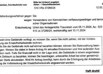 Bayern: "Alles für Deutschland"-Strafe nicht gezahlt – 73-jähriger Rentner muss nun ins Gefängnis