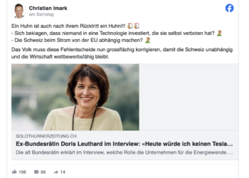 Schweiz: Nach Kritik an AKW-Ausstieg beleidigt SVP-Imark Leuthard als "Huhn"