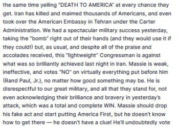 Dokumentiert: Trump greift auf Truth Social Thomas Massie an (Original und Übersetzung)